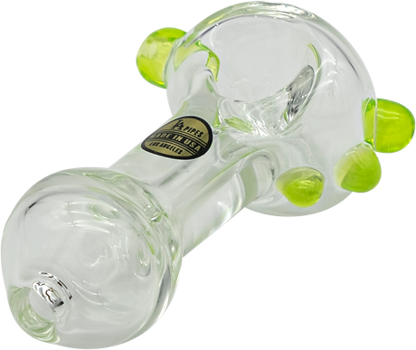 LA Pipes Thick Glass Spoon Pipe with Neon Green Accents - Angled Side View