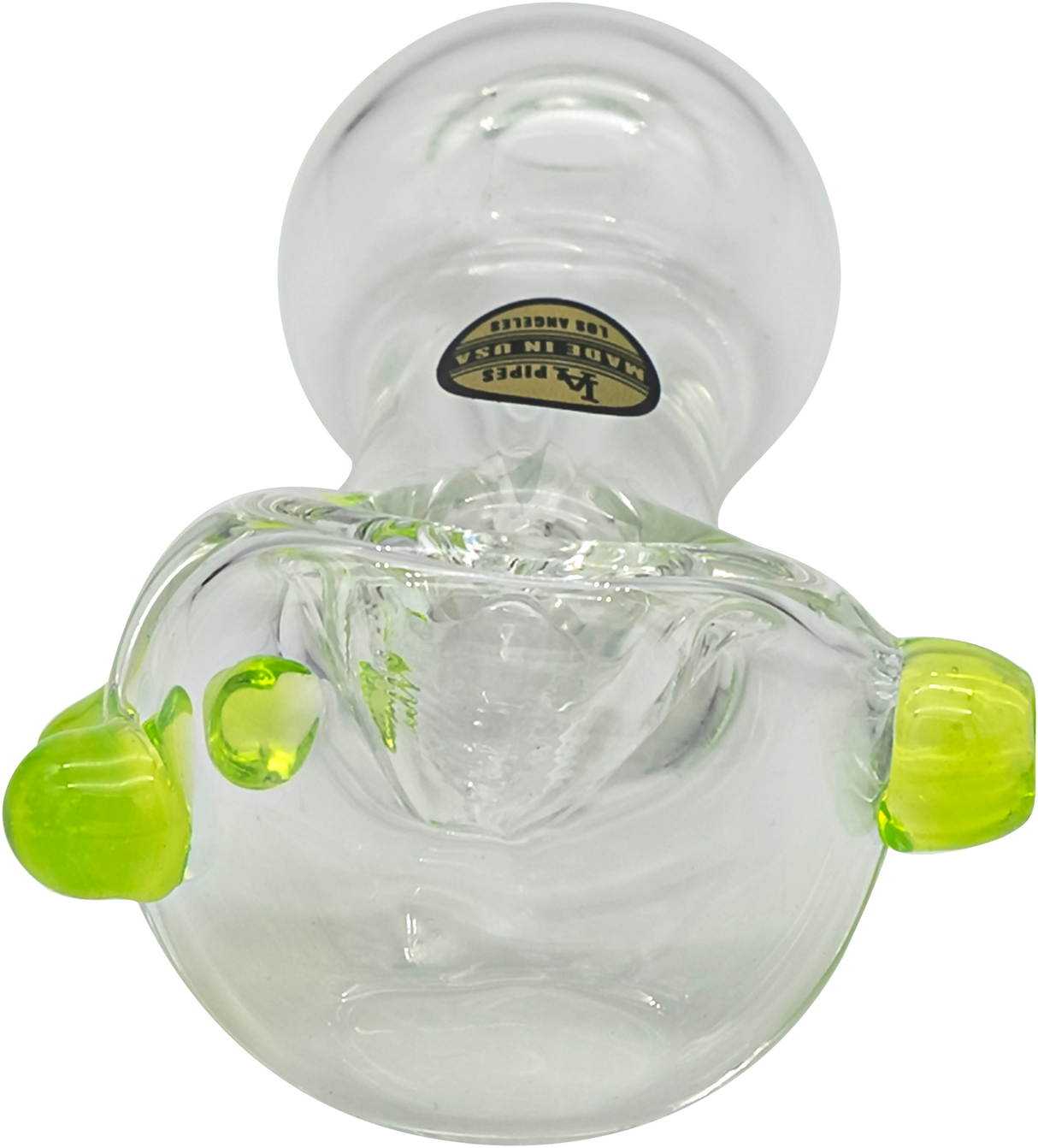 LA Pipes Thick Glass Spoon Pipe with Neon Accents - Top View, 4" Borosilicate