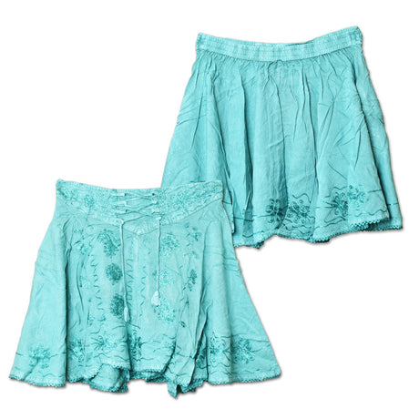 ThreadHeads Acid Wash Embroidered Lace Skirt in Assorted Colors, One Size, Flat Lay View