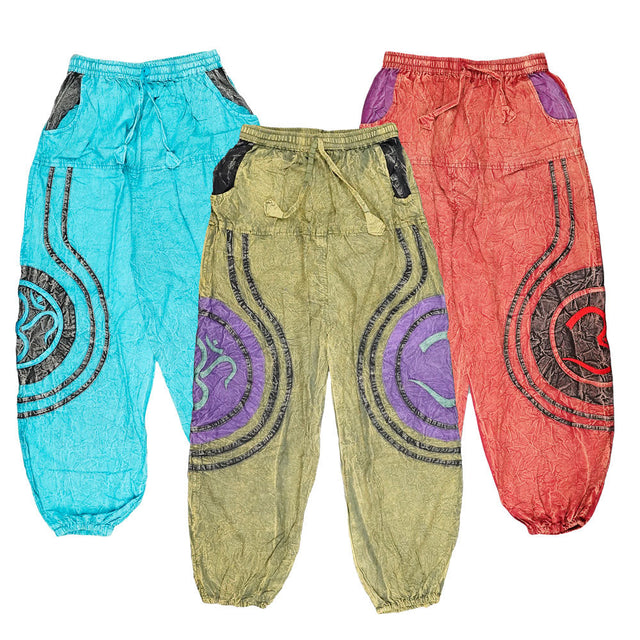 ThreadHeads Acid Wash Om Pants in assorted colors, front view on white background