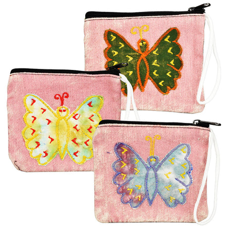ThreadHeads Butterfly Coin Pouches in Assorted Designs, 5.5"x5", Front View with Zipper Closure