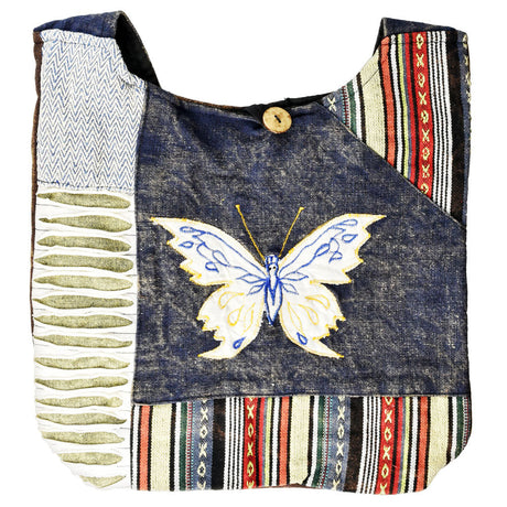 ThreadHeads Butterfly Embroidered Sling Bag with colorful patterns and button closure