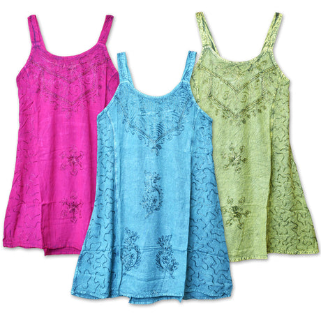 ThreadHeads Embroidered Strap Dresses in assorted colors, front view on white background