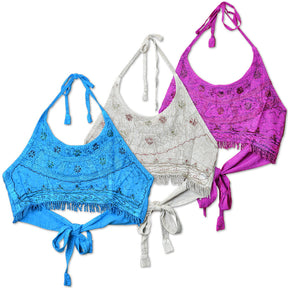 ThreadHeads Embroidered Floral Halter Tops in Assorted Colors, Viscose Material, One Size