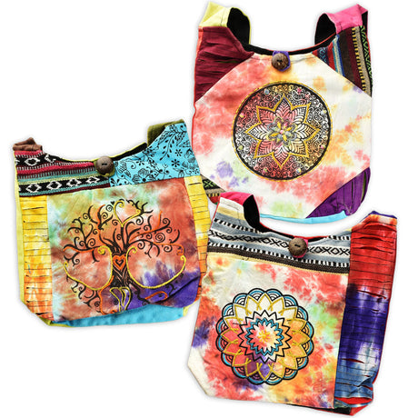 ThreadHeads Embroidered Tie-Dye Sling Bags, 3 Pack, vibrant & colorful with unique designs