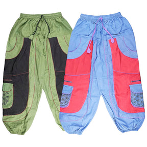 ThreadHeads Flower of Life Harem Pants in assorted colors, front view on white background