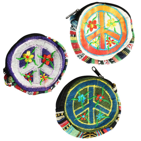 ThreadHeads Flowers 'n' Peace Applique Coin Pouches in Assorted Colors, 5" Diameter, Portable Design