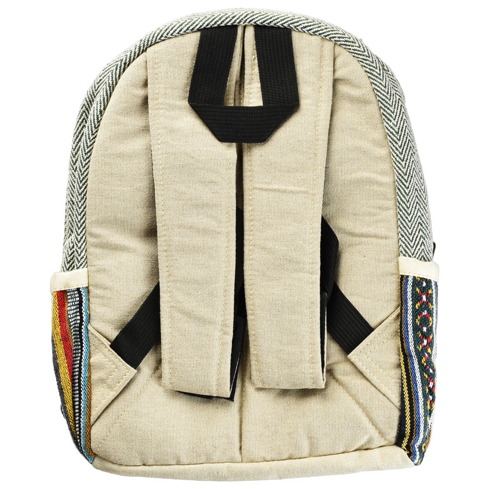 ThreadHeads Hemp Rainbow Southwestern Backpack back view showing straps and pattern detail.