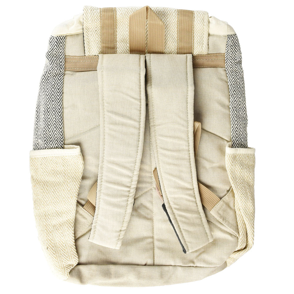 ThreadHeads Herringbone Buckle Backpack in assorted colors with hemp material, front view