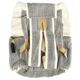 ThreadHeads Herringbone D-Ring Backpack in black and tan hemp material, back view with straps