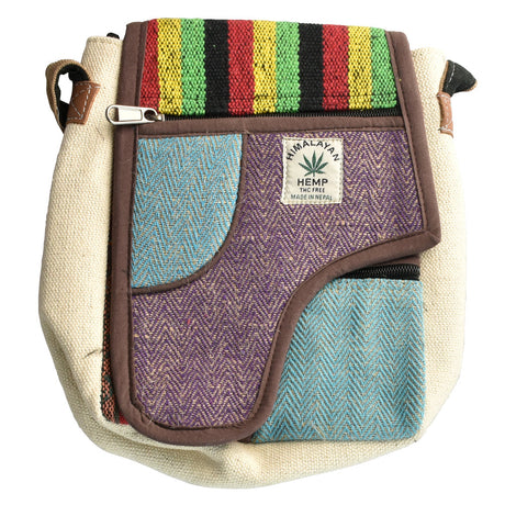 ThreadHeads Himalayan Hemp Shoulder Bag with Rasta stripes, front view on white background