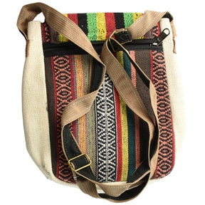 ThreadHeads Hemp Shoulder Bag with Rasta Multicolor Design, Asymmetrical Shape, Front View