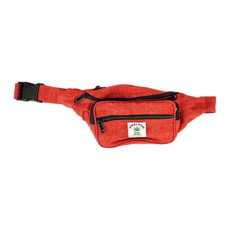 ThreadHeads Himalayan Hemp Fanny Pack in red, front view on white background, compact and closable design