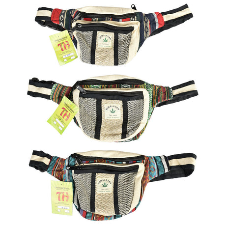 ThreadHeads Himalayan Hemp Fanny Pack in assorted colors with compact design, front and top views
