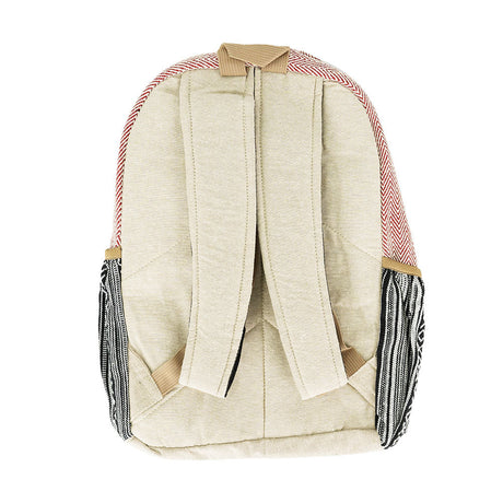 ThreadHeads Himalayan Hemp Backpack with funky pockets and striped straps, front view
