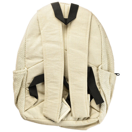 ThreadHeads Himalayan Hemp Herringbone Backpack in tan, front view on white background