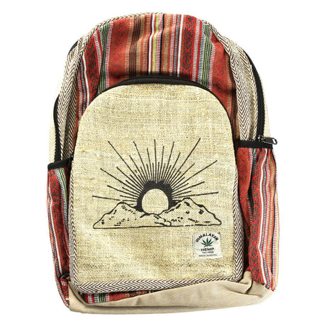 ThreadHeads Himalayan Hemp Backpack with Mountain Sunrise Design, Front View