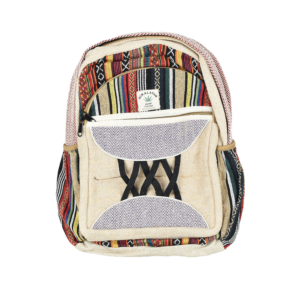 ThreadHeads Hemp Backpack in Southwest Style with Criss-Cross Design, 13" x 17" Front View