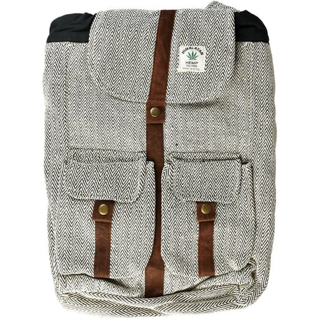 ThreadHeads Himalayan Hemp Backpack with Suede Trim, Black & White, Front View