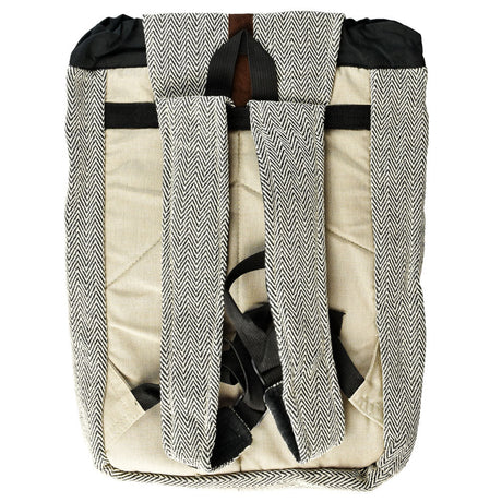 ThreadHeads Himalayan Hemp Backpack with Suede Trim, Black and White, Front View