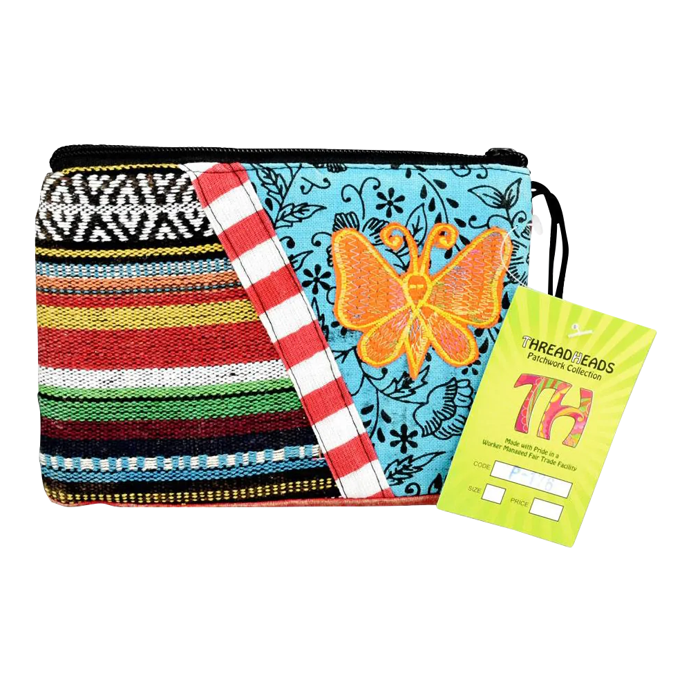 ThreadHeads Multi-color Butterfly Zipper Pouch in vibrant patterns, front view on white background