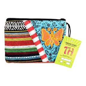 ThreadHeads Multi-color Butterfly Zipper Pouch in vibrant patterns, front view on white background