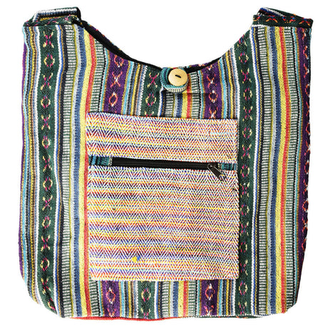 ThreadHeads Multicolor Woven Cotton Sling Bag with Closable Pocket - Front View
