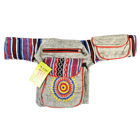 ThreadHeads Mandala Hip Pack with Multiple Pockets in Gray and Multicolor, Front View