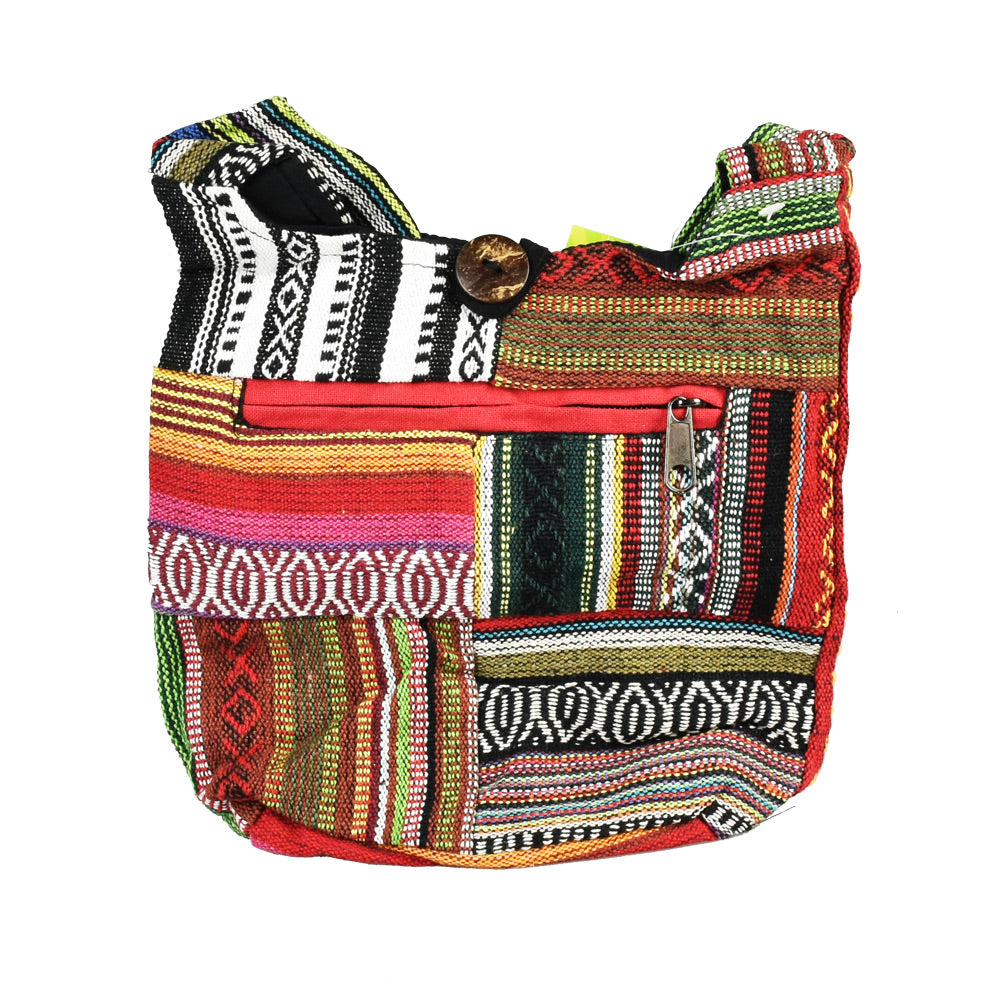 ThreadHeads Southwestern Cross-body Bag with colorful patchwork design, front view on white background