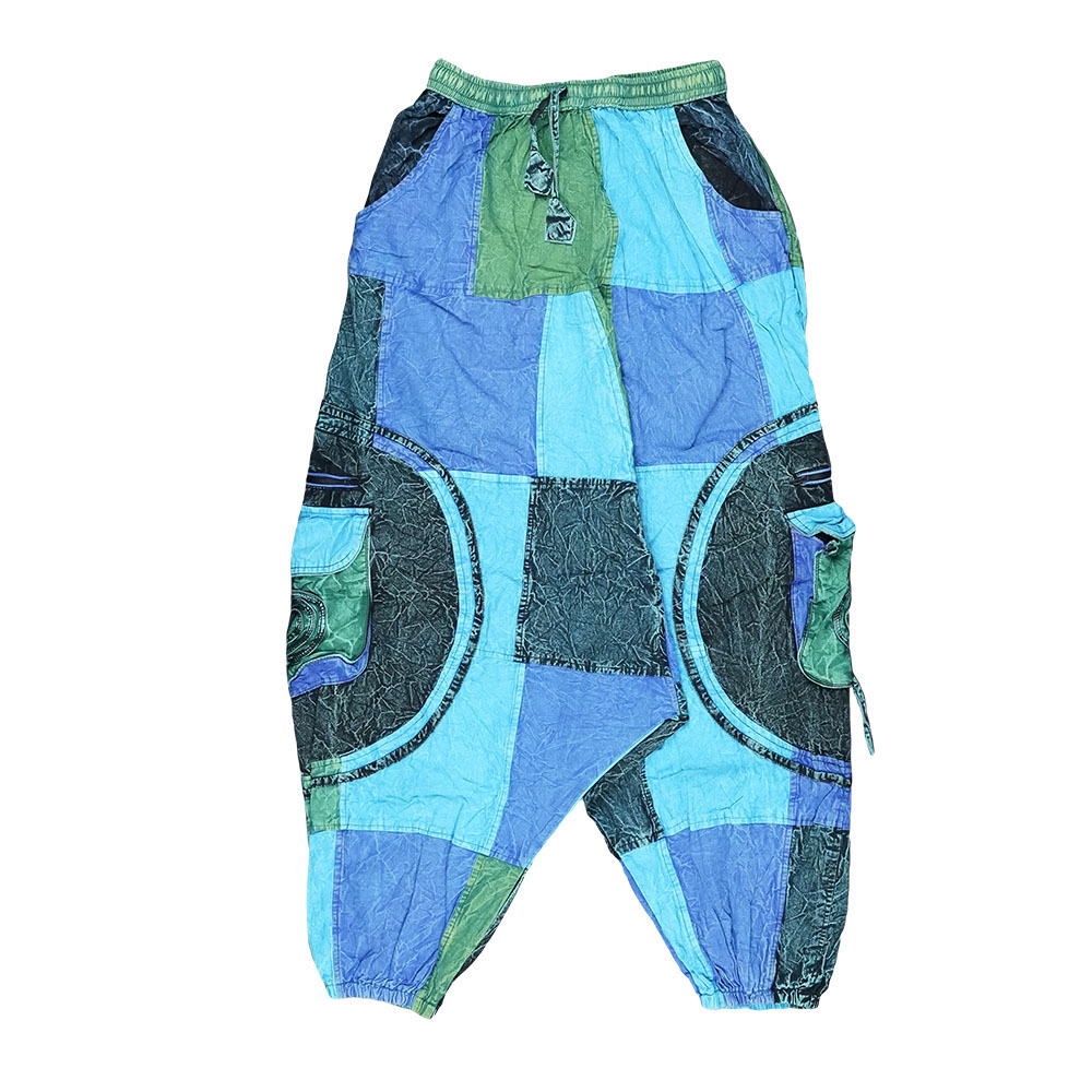 ThreadHeads Patchwork Spiral Pants in blue, one size cotton apparel with fun & novelty design