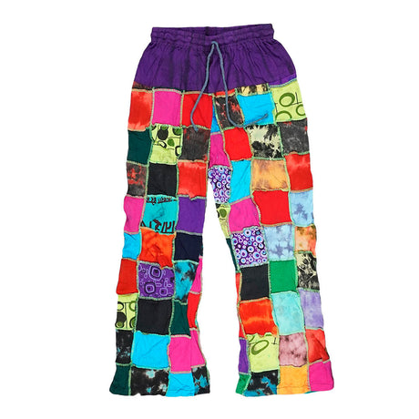 ThreadHeads Rainbow Patchwork Pants, Multicolor Cotton, One Size, Front View