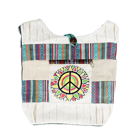 ThreadHeads Patchwork Peace Sign Shoulder Bag with colorful design and front pocket