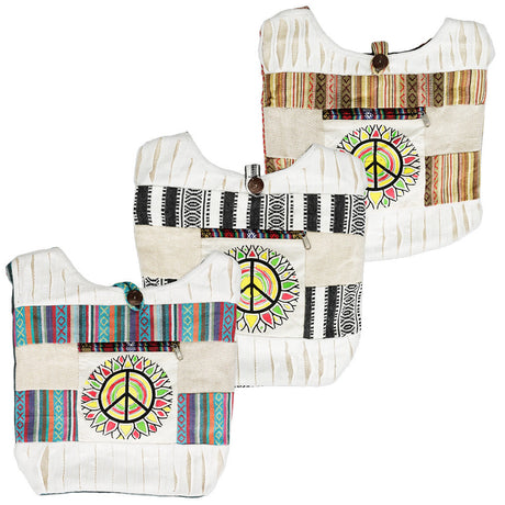 ThreadHeads Razor Cut Patchwork Peace Sign Shoulder Bag in assorted colors, front view