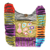 Threadheads Razor Cut Patchwork Peacock Shoulder Bag with colorful design, front view on white background