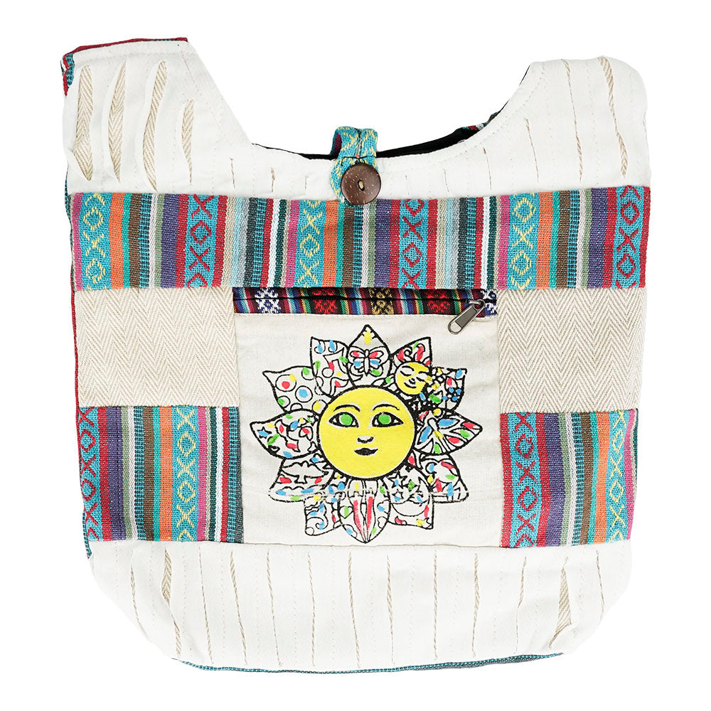 ThreadHeads Razor Cut Patchwork Shoulder Bag with Sun Design, 15"x15", Front View