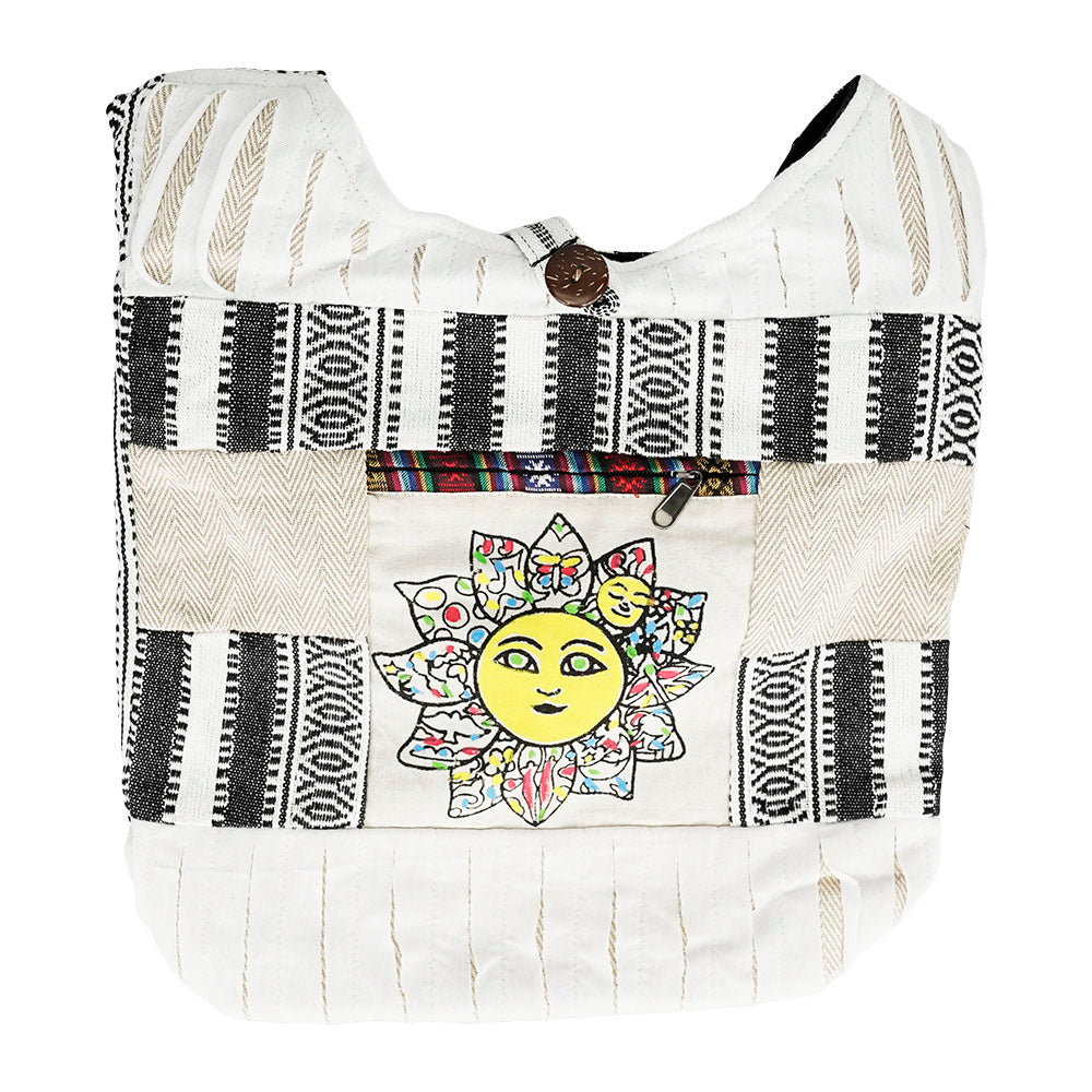 ThreadHeads Razor Cut Patchwork Shoulder Bag with Sun Design, Closable, 15"x15"