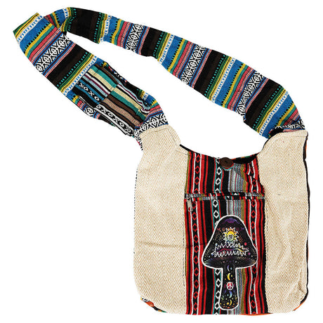 ThreadHeads Southwest Style Astral Mushroom Sling Bag in Multicolor Tan, 15"x15" Front View