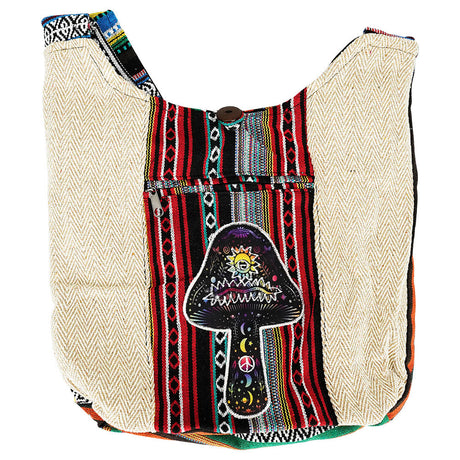 ThreadHeads Southwest Astral Mushroom Sling Bag, 15"x15" with colorful patterns and front button closure