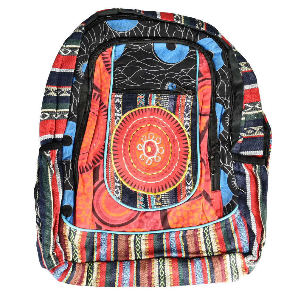 ThreadHeads Southwestern Flower Backpack, colorful design, front view on white background