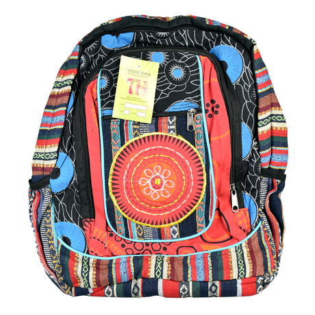 ThreadHeads Southwestern Flower Backpack front view with vibrant multicolor pattern and closable pockets