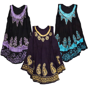 ThreadHeads Stitched Tie Dye Dresses in Assorted Colors, Front View on White Background