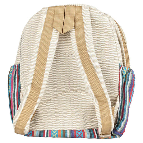 ThreadHeads Sugar Skull Hemp Backpack with colorful straps, back view on white background
