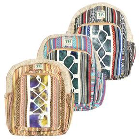 ThreadHeads Tie-Dye Hemp Backpacks with Laced Front, Assorted Colors, Front View