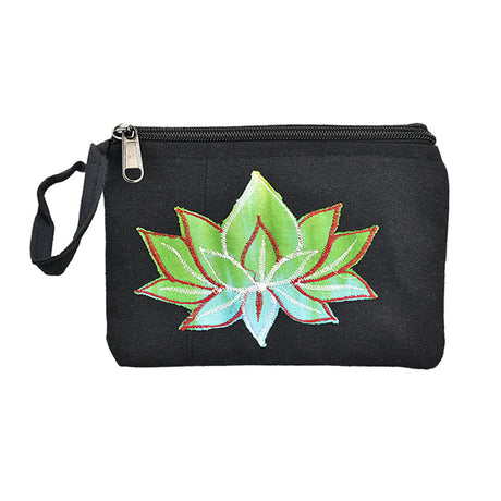 ThreadHeads Tie-Dye Lotus Embroidered Coin Pouch, Front View, Portable 7" x 5" Size