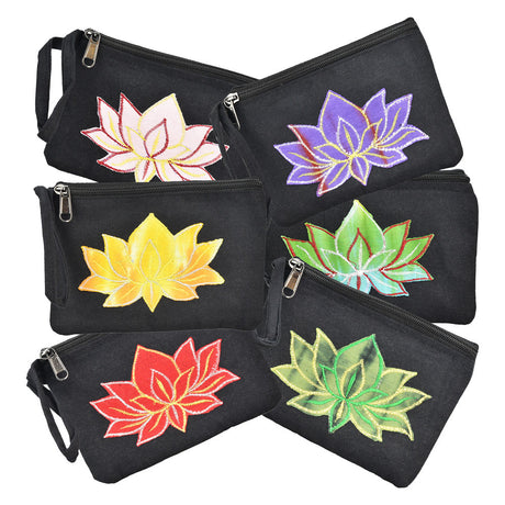 Assorted ThreadHeads Tie-Dye Lotus Coin Pouches, 6pc set, portable with secure zippers