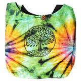 ThreadHeads Tree of Life Tie-Dye Sling Bag with vibrant colors, front view on white background