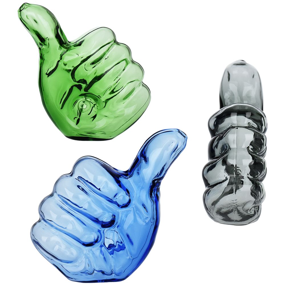 Thumbs Up Glass Hand Pipe | 4" | Assorted Colors | 3ct Bundle