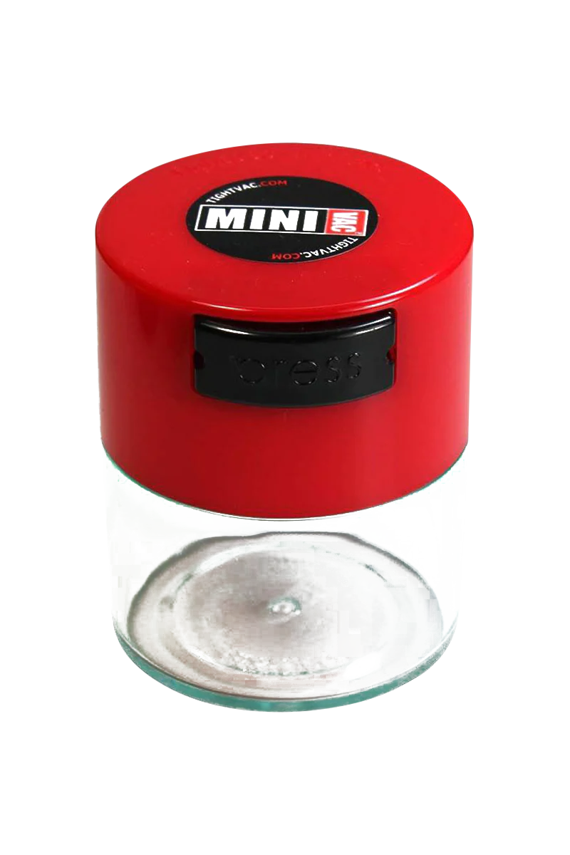 TightVac MiniVac Clear Airtight Storage Container with red lid, front view on white background