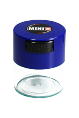 TightVac MiniVac Clear with Blue Cap, Airtight Storage Container for Dry Herbs, Front View