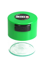 TightVac MiniVac Clear with Green Cap, Airtight Storage Container for Dry Herbs, Front View